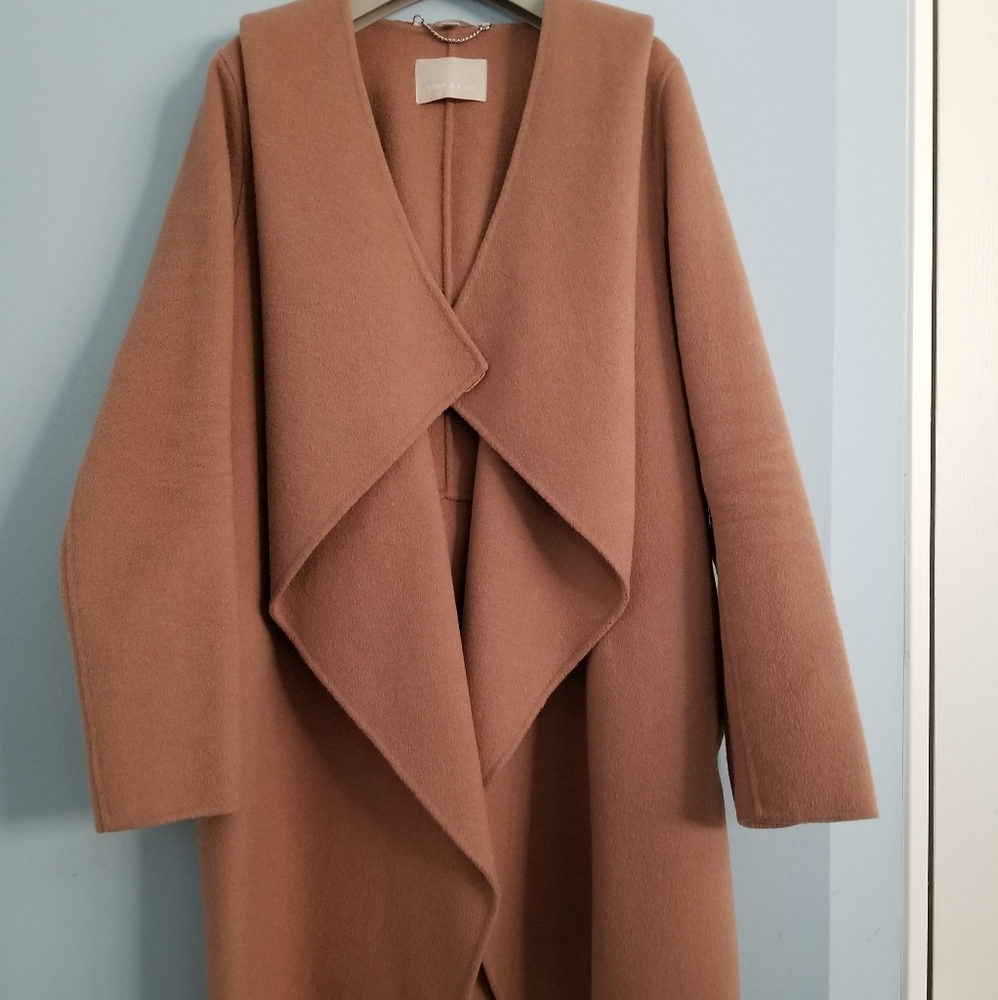 SOIA & KYO tan Samia double-faced wool hooded coat